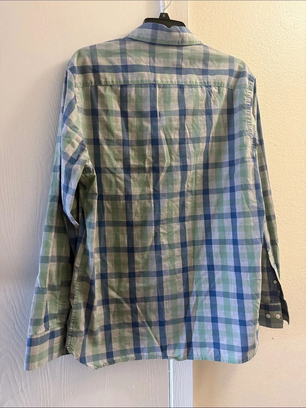 Men's Blue & Green Plaid Button-Down Shirt